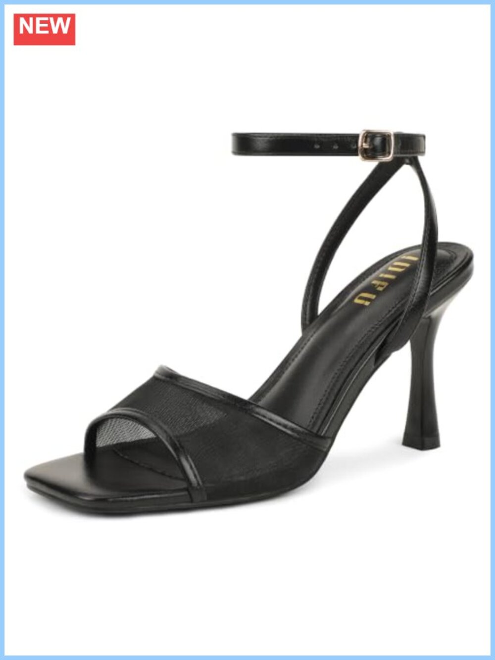 IDIFU Mesh Strappy Heels Square Toe Ankle Strap Stiletto Heels
